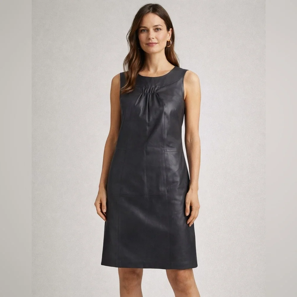 Marks & Spencer Autograph Gray‎ Leather Shift Dress Modern Minimal US 6 UK 10